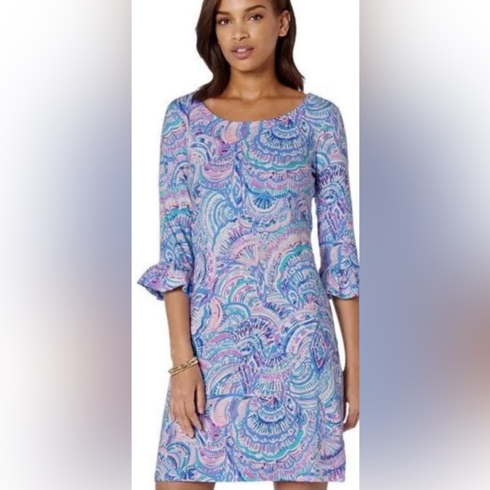 Lilly Pulitzer NWT Solsafe UPF 50+ shift dress Medium Pink Blue Ruffle